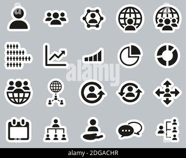 World Population Icons Black & White Sticker Set Big Stock Vector