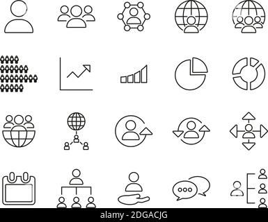 World Population Icons Black & White Thin Line Set Big Stock Vector