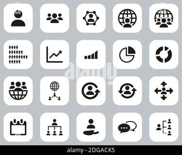 World Population Icons Black & White Flat Design Set Big Stock Vector