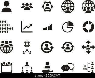 World Population Icons Black & White Set Big Stock Vector