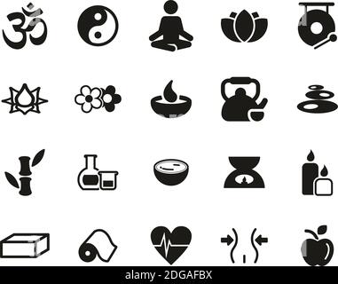 Yoga Exercise & Yoga Lifestyle Icons Black & White Set Big Stock Vector