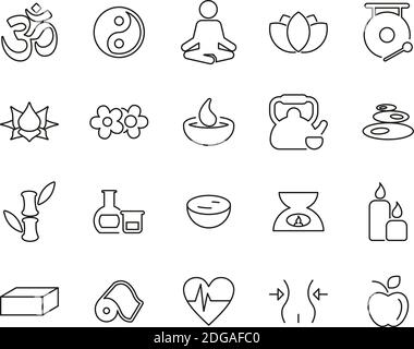 Yoga Exercise & Yoga Lifestyle Icons Black & White Thin Line Set Big Stock Vector