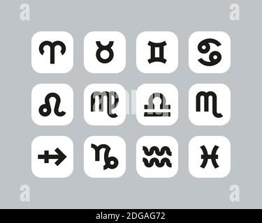 Zodiac Symbols Icons Black & White Flat Design Set Big Stock Vector