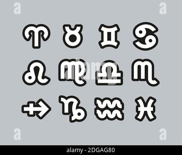 Zodiac Symbols Icons White On Black Sticker Set Big Stock Vector