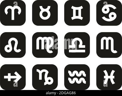 Zodiac Symbols Icons White On Black Flat Design Set Big Stock Vector