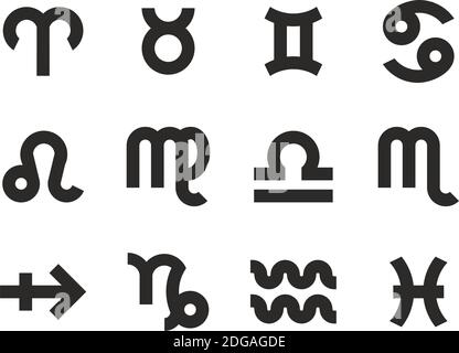 Zodiac Symbols Icons Black & White Set Big Stock Vector
