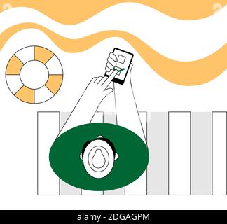 Online voting. A man makes a choice while on vacation. Flat illustration Stock Vector