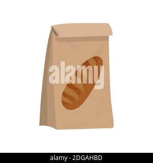 Kraft paper bag for bread, package for bakery products vector illustration Stock Vector