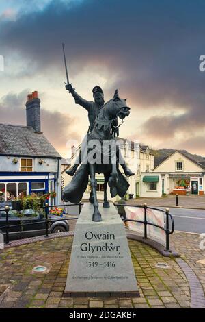 The Bronze Sculpture Of Owain Glyndwr Dressed In Battle Armour On Horse the-bronze-sculpture-of-owain-glyndwr-dressed-in-battle-armour-on-horse