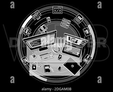 Advertising poster about web developers and their work. Stock Vector