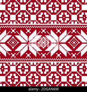 Knitted christmas seamless pattern in red. Stock Vector