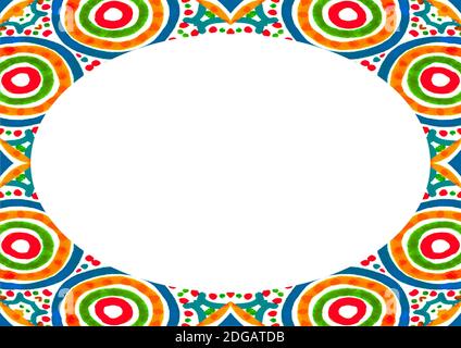 White Landscape Frame with Colorful Decorated Rounded Edges Stock Photo