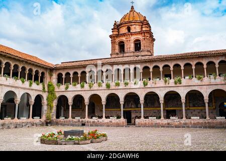 View of Koricancha the most important temple in the Inca Empire dedicateed to the Sun God in Cusco Stock Photo