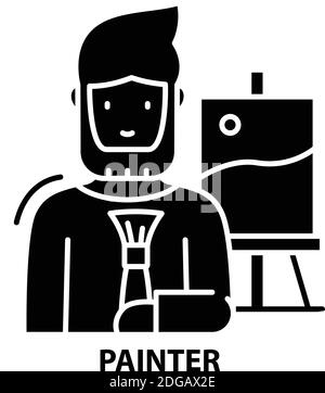 painter icon, black vector sign with editable strokes, concept illustration Stock Vector