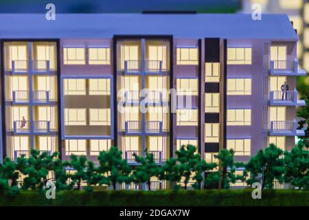 Abstract condominium architectural model of a modern building. Model condominium or hotel, outside view, close up Stock Photo