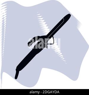 Curling iron vector, barber, salon, hair, black curling iron on lilac spot icon of a set, isolated on white background. EPS 10 Stock Vector