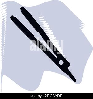 Hair straightener vector, barber, salon, hair, black straightener on lilac spot icon of a set, isolated on white background. EPS 10 Stock Vector