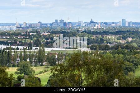 The Birmingham City Skyline viewed from the nearby Lickey Hills. Stock Photo