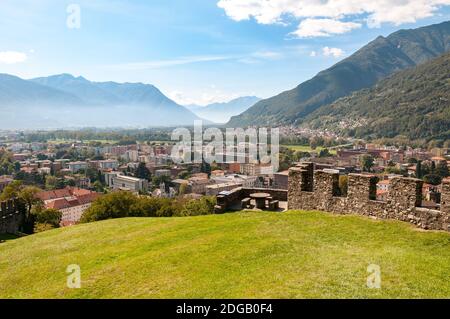 Landscape from Montebello Castle park of Bellinzona town, Ticino, Switzerland Stock Photo