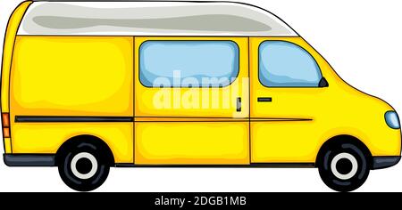 Light yellow hand drawn van, isolated on white background. Vector Illustration. Stock Vector