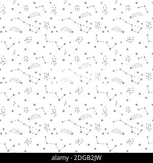 Scandinavian Seamless vector pattern for decoration, design. Astronomy different constellations on a white background. Zodiac sign of the bright stars Stock Vector