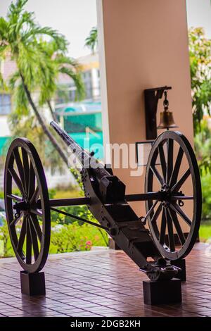 Old civil war cannon on wheels and has been noonday gun historic time signal Stock Photo