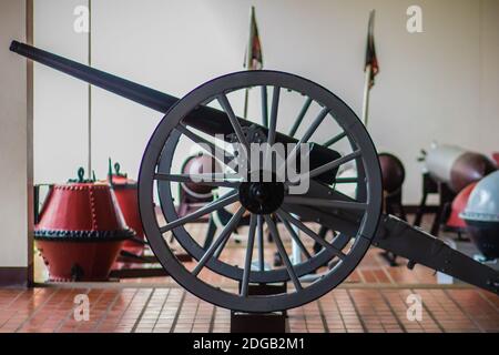 Old civil war cannon on wheels and has been noonday gun historic time signal Stock Photo