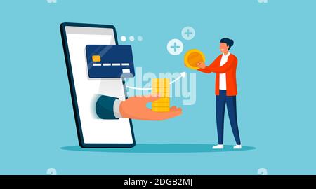 Customer making credit card payments and receiving cash back money Stock Vector