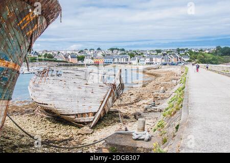 Port of Camaret-sur-mer with its boats, its lighthouse, in FinistÃ¨re in Brittany, France Stock Photo