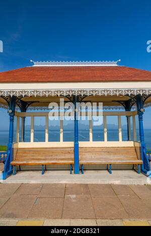 View of traditional shelter on West Cliff Beach, Whitby, North Yorkshire, England, United Kingdom, Europe Stock Photo