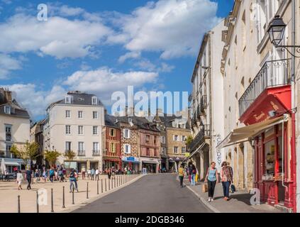 Vannes old town BRITTANY shopping centre and shoppers viewed towards Place de Lices Vannes Brittany Morbihan Finistere France Stock Photo