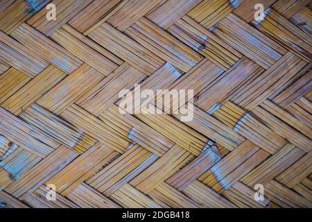 Woven bamboo pattern for background. Handicraft bamboo wood weave texture. Old bamboo weaving pattern texture for background and design art work. Stock Photo