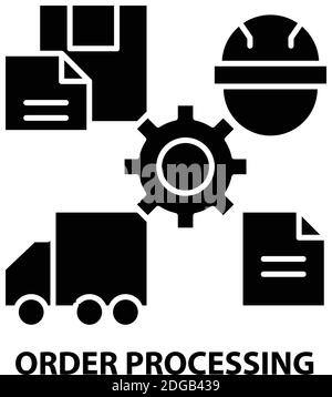 order processing icon, black vector sign with editable strokes, concept illustration Stock Vector