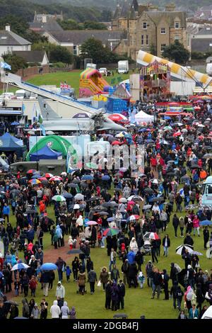 Scottish International Airshow, 03 Sept 2016.  Low Green Ayr, Ayrshire, Scotland, UK; High level photographs of showground from above during rain. Stock Photo