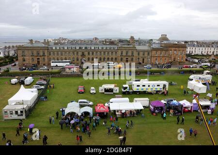 Scottish International Airshow, 03 Sept 2016.  Low Green Ayr, Ayrshire, Scotland, UK; High level photographs of showground from above during rain. Stock Photo