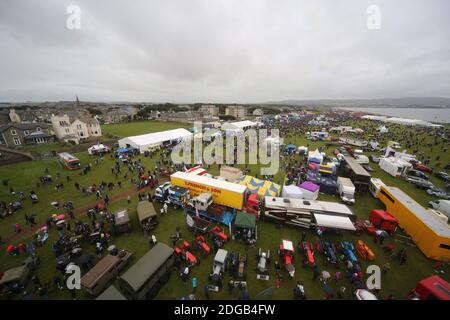 Scottish International Airshow, 03 Sept 2016.  Low Green Ayr, Ayrshire, Scotland, UK; High level photographs of showground from above during rain. Stock Photo