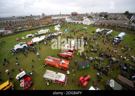 Scottish International Airshow, 03 Sept 2016.  Low Green Ayr, Ayrshire, Scotland, UK; High level photographs of showground from above during rain. Stock Photo