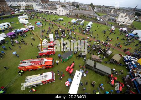 Scottish International Airshow, 03 Sept 2016.  Low Green Ayr, Ayrshire, Scotland, UK; High level photographs of showground from above during rain. Stock Photo