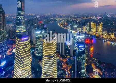 Lujiazui District Aerial View, Shanghai, China Stock Photo