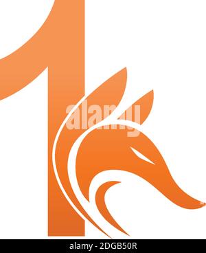 Fox head icon combination with number1  logo icon design vector Stock Vector