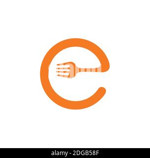 Letter C with a tablespoon form. Orange letter C in Spoon form. Stock Vector