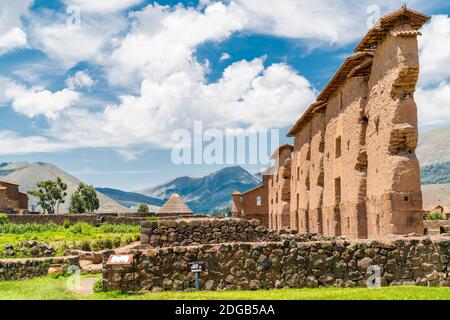 Ruins of ancient Inca temple Wiracocha at an Inca archaeological site Stock Photo