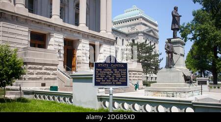 Governor Oliver Morton Monument at Indiana State Capitol Building, Indianapolis, Marion County, Indiana, USA Stock Photo