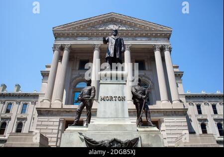 Governor Oliver Morton Monument at Indiana State Capitol Building, Indianapolis, Marion County, Indiana, USA Stock Photo