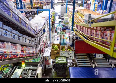 Tenerife, Spain - January 3, 2018 : Banana factory packaging line in Tenerife, Canary islands, Spain. Stock Photo