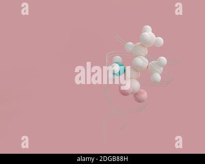 Isoleucine (L-isoleucine, Ile, I) amino acid molecule. 3D rendering. Scaled sphere molecular model with atoms represented by color coded spheres: oxyg Stock Photo