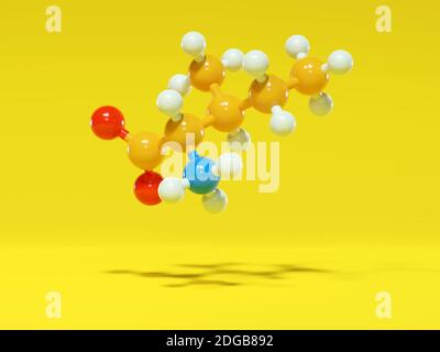 Isoleucine (L-isoleucine, Ile, I) amino acid molecule. 3D rendering. Ball and stick molecular model with atoms shown as color-coded spheres: hydrogen Stock Photo