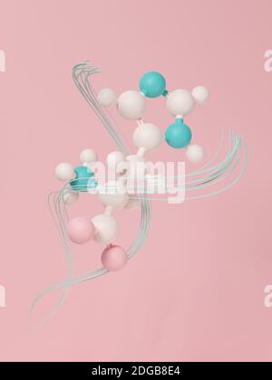 Histidine (l-histidine, his, H) amino acid molecule. 3D rendering. Ball and stick model with atoms represented by color coded spheres: oxygen pink, ni Stock Photo