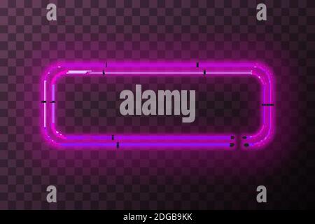 Pink neon rectangle frame, template on transparent background Stock Vector