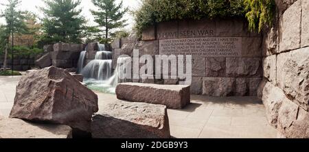 Engraved memorial wall, Franklin Delano Roosevelt Memorial, Washington DC, USA Stock Photo